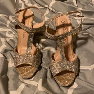 Rose gold open toe heels